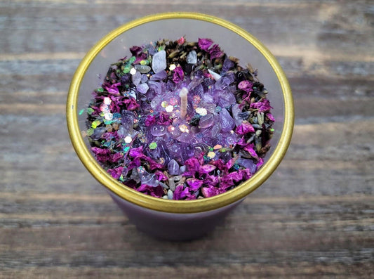 Meditation Candle | French Lavender | Amethyst | Herbs | Crystals | Yoga | Focus | Crown Chakra Balance | Intention Setting | Spring Wish |